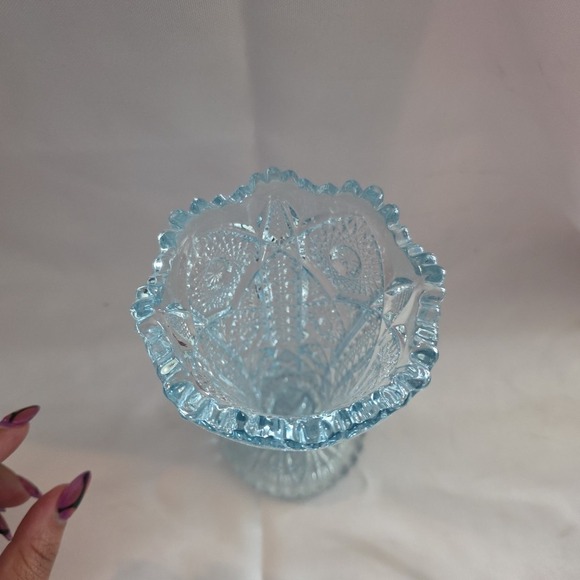 Vintage Imperial Aqua Blue Deep Cut Pressed Glass - Pedestal Base - Ruffled Rim - Picture 3 of 6